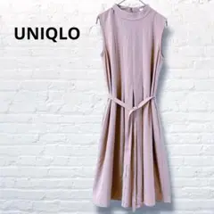 クレープタックワンピース（ノースリーブ） ピンク 袖なし
