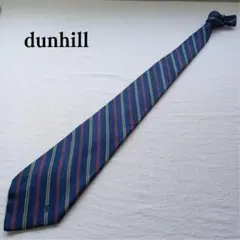 【訳あり】ダンヒル dunhill ネクタイ 紺 ストライプ 絹【n3758】