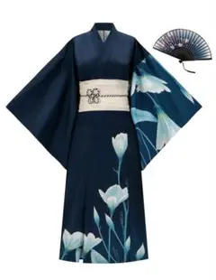 【新品未使用】花柄ネイビー着物