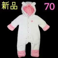 新品❤可愛い ウサギ 耳付きフード ほわほわ あったか ジャンプスーツ 70cm