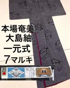 本場奄美大島紬 一元式 7マルキ 泥染 地球印証紙