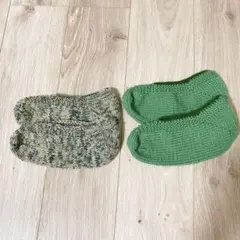 手編み靴下セット グリーン・マルチカラー ハンドメイド