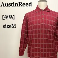 【美品】Austin Reed 　コットンチェック柄 長袖ポロシャツ 英国×日本