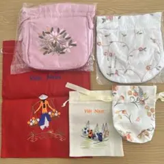 ベトナム 刺繍入り巾着袋セット