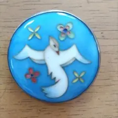 七宝焼　青い鳥　 ブローチ