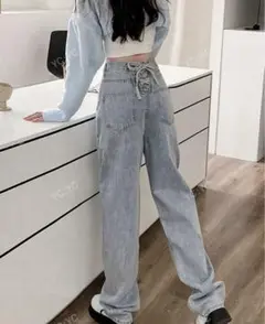 ライトブルーデニム ワイドレッグパンツ