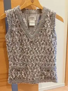 CHANEL シャネル ビンテージパープルツイードジレ 美品