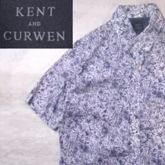 KENT & CURWEN　白x藍コンビ　総柄シャツ　ブリティッシュスタイル