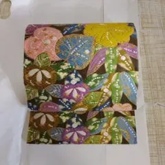 西陣織 袋帯 河合美術織物 唐織 草花 六通柄 正絹 金糸