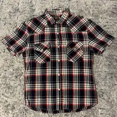 【最終値下げ】【美品】Lee 半袖チェックシャツ Mサイズ ネイビー/レッド