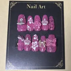 ハンドメイド ネイルチップ ギャル GAL ヒョウ柄 ハイビスカス リボン