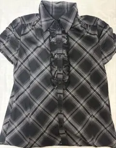 【MK MICHEL KLEIN】ミッシェルクラン フリル付チェック柄半袖シャツ