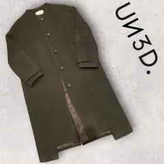 UN3D ノーカラー 変形オーバーコート 比翼仕立て
