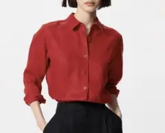 タグ有りユニクロUNIQLOプレミアムリネンシャツ レッド　XL