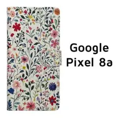 Google Pixel8a 手帳ケース 白 フラワープリント 花柄