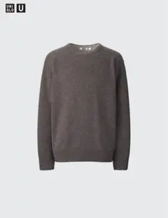 UNIQLO U バイカラーラムクルーネックセーター ブラウン L