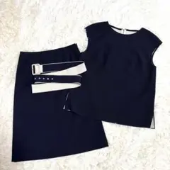 【極美品】ADORE ノーカラー　スカート　セットアップ　ベルト　バイカラー M