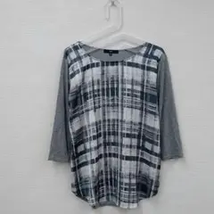 laf....チェック柄七分袖Tシャツ グレーラウンドネック 2S
