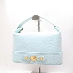 【極美品】VERSACE ヴェルサーチ オーストリッチ ハンドバッグ ブルー
