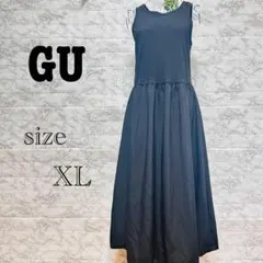 【I36】【GU】ブラック ノースリーブ ロングワンピース 【XL】 美品