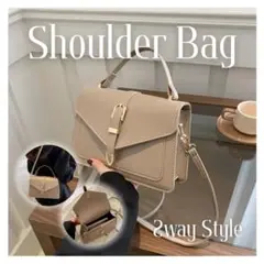 【ベージュ】ショルダー ハンドバッグ 2way 軽量 スナップボタン スクエア