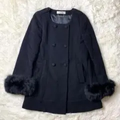 スナイデル アンゴラ混ウールノーカラーコート フォックスファー 1 S〜Mサイズ