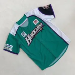 北海道日本ハムファイターズ 緑 白 野球シャツ 半袖 Fサイズ スポンサー