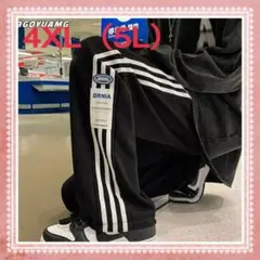 スウェットパンツ サイドライン ジャージカジュアル　4XL ストリートブラック