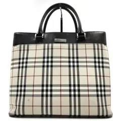 【美品】 バーバリー トートバッグ ハンドバッグ ノバチェック レザー ブラウン