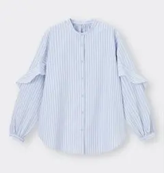 ラッフルスリーブブラウス　シャツ　GU L ブルー