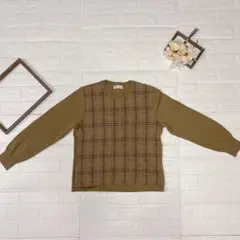 Gino Moriani チェック柄 切り替えニット プルオーバー Fサイズ