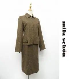 H211/美品 mila schon ツイード セットアップ スーツ シルク混