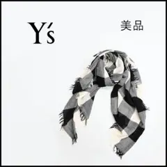 46152★年 Y's ワイズ ショール チェック ブラック×ホワイト