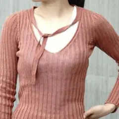 BASERANGE*ニットリボン*Loch Long Sleeve Top