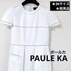 【PauleKa】超美品★ポールカ コットンステッチ半袖ワンピース(白)