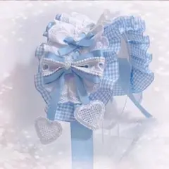 ♡本日限定価格♡ ヘッドドレス ギンガムリボン Blue