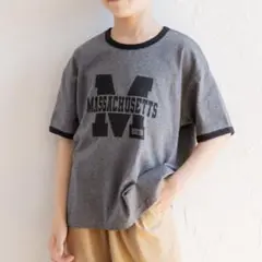 新品　男女兼用　ユニセックス　カレッジロゴ　リンガーTシャツ　120
