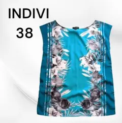 INDIVI ボタニカルプリント ノースリーブ トップス M