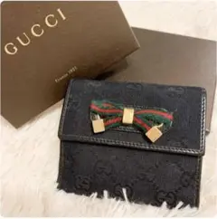 正規品 グッチ 折り財布 シェリーライン GGキャンバス リボン