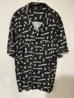 PLAYBOY プレイボーイ　オープンカラー　半袖シャツ ブラック