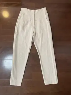 美品　ZARA コットン素材　ホワイトハイウエストパンツ