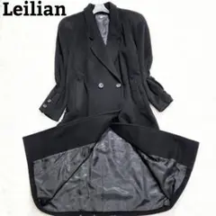 Leilian レリアン ロングコート ダブル カシミヤ100% 馬車柄 黒