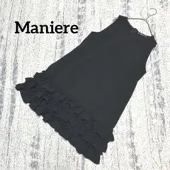 【Maniere】ミニワンピース チュニック 黒 ノースリーブ フリル 女っぽ
