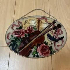 ジョン ベイカー：ヴァイオリン 小鳥 ステンドグラス 壁掛け