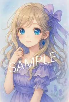 ラベンダーと美少女イラスト アニメ風 水彩風 kawaiiNo.102