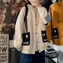 秋の表情上着メンズゆったり野球服ins潮札百にかっこいい韓国版個性的なジャケ09