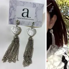 2365☺︎シルバーのハートとチェーンタッセルのピアス☺︎