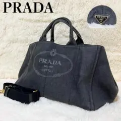 プラダ 2way ショルダーバッグ カナパ 三角ロゴプレート デニム ブラック