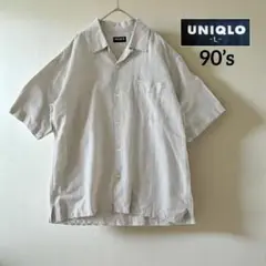 OLD UNIQLO vintage 紺タグ リネン オープンカラーシャツ L