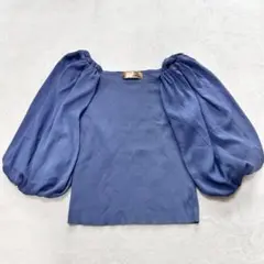 poolstudioalivier シフォンパフスリーブニットトップス ブルー